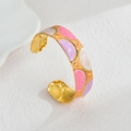 Goldener offener Armreif mit bunten Emaille-Halbkreismustern und polierter Oberfläche - Rosa Lila & Warmes Orange Stil (B1184-mh)