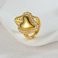 Verstelbare gouden roestvrijstalen ring met een hart versierd met fonkelende strass - Strass Kant Hart Goud (R846-02)