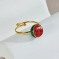 Verstellbarer goldener Wassermelonen-Ring mit lebhaftem Emaille-Fruchtdekor - Wassermelonen-Stil (R837-xigua)