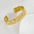 Bracciale rigido aperto dorato con trama intrecciata e smalto bianco stile vintage - Oro Smalto Bianco