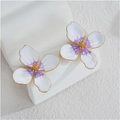 Orecchini a fiore in acciaio inossidabile con petali sfumati viola e dettagli dorati - Viola (E1048-zi)