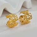 18K gold plated hollow rose flower hoop earrings with textured metal petals for women - Gold Hollow Rose Style (E1055)