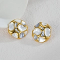 Minimalist irregular gold concave earrings with white enamel finish in artistic design - White Style (E1047-bai)