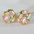 Irregular textured enamel stud earrings in colorful macaron tones with gold plating - Pink Style (E1047-fen)