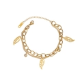 Golden double-layer bracelet with hollow leaf pendants and zircons in 18KGP finish - Gold Style (B1179-02)
