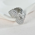 Silver-toned open ring with lightning pattern and small white pearls on a white fabric background - Silver Woven Texture With Inlaid Pearl Style (R844-01-zz)