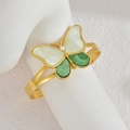 Elegant gold butterfly cuff bracelet with shell and green stone wings for women - Green (B1196-lv)