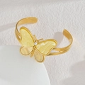 Elegant gold butterfly open bracelet with yellow marble enamel and white faux pearl accent - Yellow (B1196-huang)