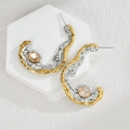 Orecchini geometrici bicolore in stile vintage con gemma color champagne intarsiata - Gemma Champagne (E1058-xb)