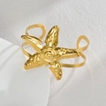 Gold ocean starfish cuff bracelet with elegant pearl accents and textured metal finish - Starfish Texture Style (B1194-F)