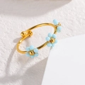Bracciale regolabile in acciaio inossidabile dorato 18K con fiori di perline blu - Blu (R848-lan)