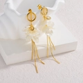 Elegant 18K gold petal tassel earrings with white resin petals on ceramic stand - Gold Style (E1066-02)