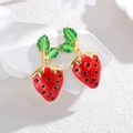 Vintage style 18K gold plated stainless steel strawberry stud earrings for women - Red Strawberry (E1081-hong)
