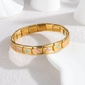 Pulsera italiana vintage con eslabones de oro de 18K y esmalte de diamantes de colores - Estilo de Rombos Color Caramelo (B1202-zgc)