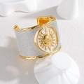 Vintage 18K gold plated wide cuff bracelet featuring sandblasted sun god emblem - Sun Face Pattern (B1198-bai)