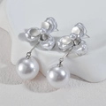French style flower pearl drop earrings with elegant silver petals and large glossy pearls - Silver Style (E1092-01)