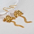 Elegante goldene Ohrhänger mit Perlensteckern und langen Kettenquasten für Damen - Goldene Farbe (E1096-02)