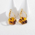 Élégantes créoles plaquées or 18 carats avec fleurs en résine ambre sur support blanc - Ambre (OLBE1100-hupo)