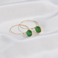 14K gold-plated hoop earrings with small white pearls and green relief pendants on silk - Green Virgin Mary Relief Style (E386-B)
