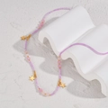 Handmade layered bead necklace with purple beads, pink stones and gold stars - Pink Purple Natural Stone Star Pendant Style (N1937-fen)
