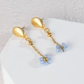 18K gold shell studs with light blue beaded flower pendants on a white display stand - Blue (E1104-lan)