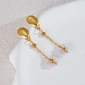 Elegant gold-tone shell earrings with light pink flower tassels on a white stand - Pink (E1104-fen)