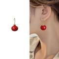 Vintage red pomegranate drop earrings with gold hooks and vibrant glossy enamel finish - Red Glaze Style (A1802-07B)