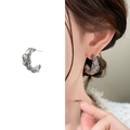 Silver twisted C-shape earrings featuring sparkling clear zircon stones for a vintage look - Silver