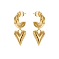 Orecchini a cerchio dorati con ciondolo a cuore bombato retrò per donna eleganti - Oro