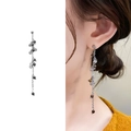 Elegant long tassel drop earrings with silver chains and sparkling zircon stones - Silver (A1703-03C)