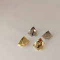 Minimalist geometric folded metal stud earrings in gold and silver finishes - Gold