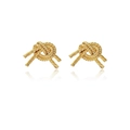 Detailed macro view of 14K gold-plated brass knot earrings with polished spiral texture - 14k / Gold