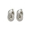 Silver-colored geometric double hoop earrings with a textured ribbed metal design - Silver