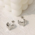 Minimalist S925 silver needle irregular liquid metal wave earrings in polished silver - Silver