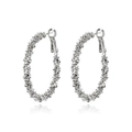 Silver geometric hoop earrings with textured beaded surface and secure plug clasp - 50mm / Silver