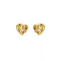 Polished 14K gold hollow heart earrings with sparkling pavé crystals on white background - 14k / Gold