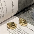 Detail view of gold-tone multi-layered twisted earrings with high-polished metallic finish - 925 Silver Needle / Gold