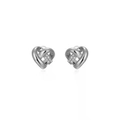 Silver twisted heart stud earrings with double row paved crystals in 925 silver finish - 14k / Silver