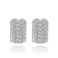 Elegant silver tassel drop earrings with wavy metal top on a clean white background - Silver