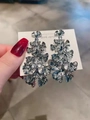 Silver ginkgo leaf dangle earrings with triple layered metallic petals for women - Silver