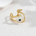 Macro di anello dorato a onde con ciondolo quadrato raffigurante l'occhio del male - Stile Malocchio Quadrato Bianco (SFLR733-E-BAI)