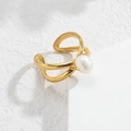 Close-up of golden cross ring featuring a lustrous white pearl in a minimalist design - Cross Streamline Pearl Style (R732-A-ZZ)