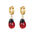 Vintage gold ladybug earrings with red enamel beetle charms on minimalist round hoops - Large Ladybug Pendant Hoop