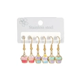 Set di 3 paia di graziosi orecchini a forma di cupcake colorati in acciaio inossidabile - Stile Cupcake Serie Rosa (E1133-dangao-A)