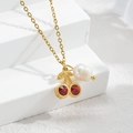 Elegant 18k gold cherry necklace featuring red gemstones and a white baroque pearl pendant - Pearl Cherry Style (M-N2232-A)