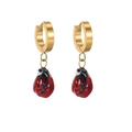 Chic gold huggie hoop earrings featuring vibrant red and black ladybug pendant drops - Small Ladybug Pendant Hoop