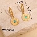 Detailed view of evil eye heart earrings with turquoise and size dimensions 1.5cm by 3.2cm - Round Evil Eye Style (M-E552-C)
