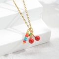18K gold plated stainless steel necklace with red cherry charm and colorful beads - Colorful Beads Cherry Style (M-N2232-C)