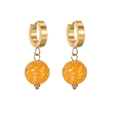 Orecchini a cerchio retrò con perle a sfera marmorizzate arancio e bianco dorati - Spirale Arancione