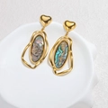 Irregular abalone shell earrings with 18k gold plated hollow geometry and heart design - Gold Inlaid With Abalone Shell